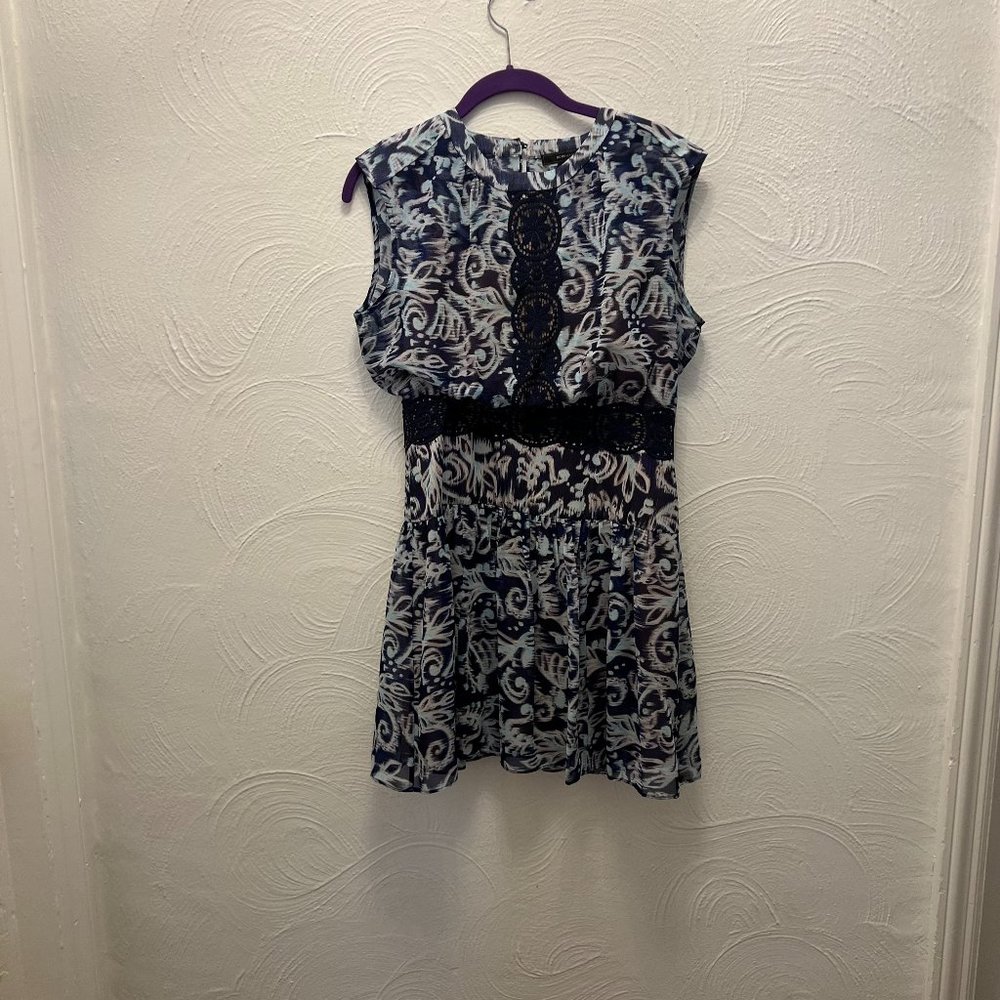 BCBG Mini Navy Patterned Dress with Lace